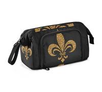 Quteprint Large Capacity Pencil Case, Fleur De Lis Flower Gold Portable Pencil Bag Pen Case Pouch with Zipper, Office School Stationery Bag Pencil Box Holder for Teens Girls Boys Adults Student