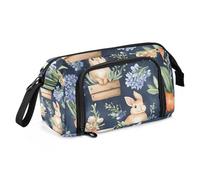 Quteprint Large Capacity Pencil Case, Garden Floral Easter Bunny Carrots Portable Pencil Bag Pen Case Pouch with Zipper, Office School Stationery Bag Pencil Box Holder for Teens Girls Boys Adults Stud