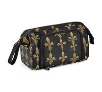 Quteprint Large Capacity Pencil Case, Gold Glitter Fleur De Lis Portable Pencil Bag Pen Case Pouch with Zipper, Office School Stationery Bag Pencil Box Holder for Teens Girls Boys Adults Student