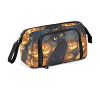Quteprint Large Capacity Pencil Case, Halloween Black Cat Witchs Pumpkin Portable Pencil Bag Pen Case Pouch with Zipper, Office School Stationery Bag Pencil Box Holder for Teens Girls Boys Adults Stud