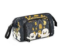Quteprint Large Capacity Pencil Case, Halloween Happy Ghosts Portable Pencil Bag Pen Case Pouch with Zipper, Office School Stationery Bag Pencil Box Holder for Teens Girls Boys Adults Student
