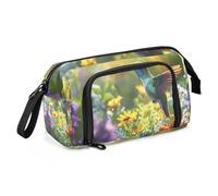 Quteprint Large Capacity Pencil Case, Hummingbird Colorful Flowers Sunlight Portable Pencil Bag Pen Case Pouch with Zipper, Office School Stationery Bag Pencil Box Holder for Teens Girls Boys Adults S