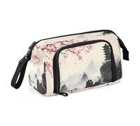 Quteprint Large Capacity Pencil Case, Japanese Cherry Blossoms Mountains Portable Pencil Bag Pen Case Pouch with Zipper, Office School Stationery Bag Pencil Box Holder for Teens Girls Boys Adults Stud