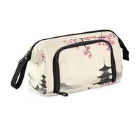 Quteprint Large Capacity Pencil Case, Japanese Cherry Blossoms Mountains Tower Portable Pencil Bag Pen Case Pouch with Zipper, Office School Stationery Bag Pencil Box Holder for Teens Girls Boys Adult