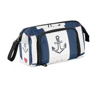 Quteprint Large Capacity Pencil Case, Nautical Anchor Heart Stripe Portable Pencil Bag Pen Case Pouch with Zipper, Office School Stationery Bag Pencil Box Holder for Teens Girls Boys Adults Student
