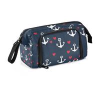 Quteprint Large Capacity Pencil Case, Navy Anchor Hearts Portable Pencil Bag Pen Case Pouch with Zipper, Office School Stationery Bag Pencil Box Holder for Teens Girls Boys Adults Student