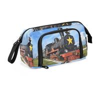 Quteprint Large Capacity Pencil Case, Old Black Steam Locomotive Portable Pencil Bag Pen Case Pouch with Zipper, Office School Stationery Bag Pencil Box Holder for Teens Girls Boys Adults Student