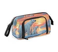 Quteprint Large Capacity Pencil Case, Polar Bear ICY Waters Sunset Portable Pencil Bag Pen Case Pouch with Zipper, Office School Stationery Bag Pencil Box Holder for Teens Girls Boys Adults Student