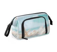 Quteprint Large Capacity Pencil Case, Sandy Beach Seashells Starfish Portable Pencil Bag Pen Case Pouch with Zipper, Office School Stationery Bag Pencil Box Holder for Teens Girls Boys Adults Student