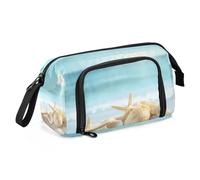 Quteprint Large Capacity Pencil Case, Sandy Beach Starfish Seashells Portable Pencil Bag Pen Case Pouch with Zipper, Office School Stationery Bag Pencil Box Holder for Teens Girls Boys Adults Student
