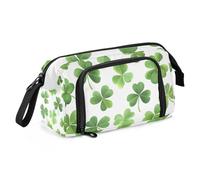 Quteprint Large Capacity Pencil Case, Shamrock Leaves St. Patricks Day Portable Pencil Bag Pen Case Pouch with Zipper, Office School Stationery Bag Pencil Box Holder for Teens Girls Boys Adults Studen