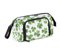 Quteprint Large Capacity Pencil Case, St. Patricks Day Shamrock Clovers Portable Pencil Bag Pen Case Pouch with Zipper, Office School Stationery Bag Pencil Box Holder for Teens Girls Boys Adults Stude