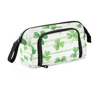 Quteprint Large Capacity Pencil Case, St. Patricks Day Shamrock Stripe Portable Pencil Bag Pen Case Pouch with Zipper, Office School Stationery Bag Pencil Box Holder for Teens Girls Boys Adults Studen