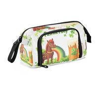 Quteprint Large Capacity Pencil Case, St. Patricks Shamrock Coins Horse Portable Pencil Bag Pen Case Pouch with Zipper, Office School Stationery Bag Pencil Box Holder for Teens Girls Boys Adults Stude