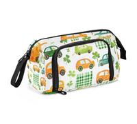 Quteprint Large Capacity Pencil Case, St. Patricks Shamrock Stripe Cars Portable Pencil Bag Pen Case Pouch with Zipper, Office School Stationery Bag Pencil Box Holder for Teens Girls Boys Adults Stude