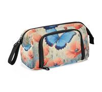 Quteprint Large Capacity Pencil Case, Summer Butterfly Poppies Flower Portable Pencil Bag Pen Case Pouch with Zipper, Office School Stationery Bag Pencil Box Holder for Teens Girls Boys Adults Student