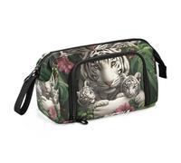 Quteprint Large Capacity Pencil Case, Tiger Jungle Butterfly Flowers Portable Pencil Bag Pen Case Pouch with Zipper, Office School Stationery Bag Pencil Box Holder for Teens Girls Boys Adults Student