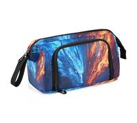 Quteprint Large Capacity Pencil Case, Two Dragons Flames Fire Portable Pencil Bag Pen Case Pouch with Zipper, Office School Stationery Bag Pencil Box Holder for Teens Girls Boys Adults Student