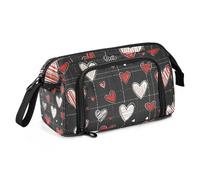 Quteprint Large Capacity Pencil Case, Valentines Day Hearts Lines Portable Pencil Bag Pen Case Pouch with Zipper, Office School Stationery Bag Pencil Box Holder for Teens Girls Boys Adults Student