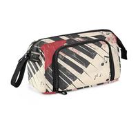 Quteprint Large Capacity Pencil Case, Vintage Music Notes Piano Keys Portable Pencil Bag Pen Case Pouch with Zipper, Office School Stationery Bag Pencil Box Holder for Teens Girls Boys Adults Student
