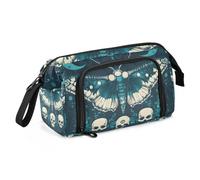 Quteprint Large Capacity Pencil Case, Vintage Skulls Butterfly Portable Pencil Bag Pen Case Pouch with Zipper, Office School Stationery Bag Pencil Box Holder for Teens Girls Boys Adults Student