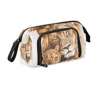 Quteprint Large Capacity Pencil Case, Watercolor Animal Lions Portable Pencil Bag Pen Case Pouch with Zipper, Office School Stationery Bag Pencil Box Holder for Teens Girls Boys Adults Student