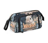 Quteprint Large Capacity Pencil Case, Watercolor Easter Bunny Carrots Flowers Portable Pencil Bag Pen Case Pouch with Zipper, Office School Stationery Bag Pencil Box Holder for Teens Girls Boys Adults