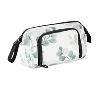 Quteprint Large Capacity Pencil Case, Watercolor Eucalyptus Leaves Portable Pencil Bag Pen Case Pouch with Zipper, Office School Stationery Bag Pencil Box Holder for Teens Girls Boys Adults Student