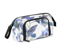 Quteprint Large Capacity Pencil Case, Watercolor Hummingbirds Iris Flower Portable Pencil Bag Pen Case Pouch with Zipper, Office School Stationery Bag Pencil Box Holder for Teens Girls Boys Adults Stu