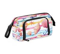 Quteprint Large Capacity Pencil Case, Watercolor Seashells Starfish Anchor Portable Pencil Bag Pen Case Pouch with Zipper, Office School Stationery Bag Pencil Box Holder for Teens Girls Boys Adults St