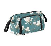 Quteprint Large Capacity Pencil Case, White Magnolia Flowers Portable Pencil Bag Pen Case Pouch with Zipper, Office School Stationery Bag Pencil Box Holder for Teens Girls Boys Adults Student