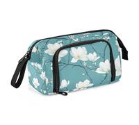 Quteprint Large Capacity Pencil Case, White Magnolia Tree Flowers Portable Pencil Bag Pen Case Pouch with Zipper, Office School Stationery Bag Pencil Box Holder for Teens Girls Boys Adults Student