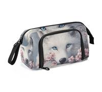 Quteprint Large Capacity Pencil Case, Wolf Cherry Blossoms Flower Tree Portable Pencil Bag Pen Case Pouch with Zipper, Office School Stationery Bag Pencil Box Holder for Teens Girls Boys Adults Studen