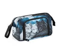 Quteprint Large Capacity Pencil Case, Wolf Galaxy Stars Moonlight Portable Pencil Bag Pen Case Pouch with Zipper, Office School Stationery Bag Pencil Box Holder for Teens Girls Boys Adults Student