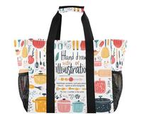 Quteprint Large Waterproof Travel Tote Bag for Women Men, Cook Kitchen Tools Canvas Beach Bag with Lining & Pockets - Reusable Grocery/Laundry/Kitchen/Pool/Picnic Tote (15.4x9.8x12.8in)
