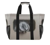 Quteprint Large Waterproof Travel Tote Bag for Women Men, Cute Cat Paw Inside The Box Canvas Beach Bag with Lining & Pockets - Reusable Grocery/Laundry/Kitchen/Pool/Picnic Tote (15.4x9.8x12.8in)