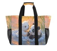 Quteprint Large Waterproof Travel Tote Bag for Women Men, Cute Polar Bear Panda Sunset Canvas Beach Bag with Lining & Pockets - Reusable Grocery/Laundry/Kitchen/Pool/Picnic Tote (15.4x9.8x12.8in)