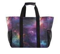 Quteprint Large Waterproof Travel Tote Bag for Women Men, Galaxy Nebula Space Star Canvas Beach Bag with Lining & Pockets - Reusable Grocery/Laundry/Kitchen/Pool/Picnic Tote (15.4x9.8x12.8in)