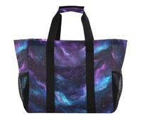 Quteprint Large Waterproof Travel Tote Bag for Women Men, Galaxy Nebula Star Canvas Beach Bag with Lining & Pockets - Reusable Grocery/Laundry/Kitchen/Pool/Picnic Tote (15.4x9.8x12.8in)