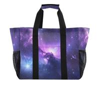Quteprint Large Waterproof Travel Tote Bag for Women Men, Galaxy Nebula Star Sky Canvas Beach Bag with Lining & Pockets - Reusable Grocery/Laundry/Kitchen/Pool/Picnic Tote (15.4x9.8x12.8in)