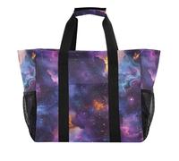 Quteprint Large Waterproof Travel Tote Bag for Women Men, Galaxy Nebula Universe Star Canvas Beach Bag with Lining & Pockets - Reusable Grocery/Laundry/Kitchen/Pool/Picnic Tote (15.4x9.8x12.8in)