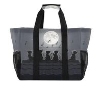 Quteprint Large Waterproof Travel Tote Bag for Women Men, Music Singing Cats Roof Canvas Beach Bag with Lining & Pockets - Reusable Grocery/Laundry/Kitchen/Pool/Picnic Tote (15.4x9.8x12.8in)