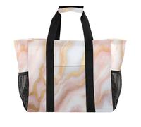 Quteprint Large Waterproof Travel Tote Bag for Women Men, Pastel Pink Marbling Canvas Beach Bag with Lining & Pockets - Reusable Grocery/Laundry/Kitchen/Pool/Picnic Tote (15.4x9.8x12.8in)