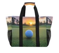 Quteprint Large Waterproof Travel Tote Bag for Women Men, Sport Golf Ball Sunset Canvas Beach Bag with Lining & Pockets - Reusable Grocery/Laundry/Kitchen/Pool/Picnic Tote (15.4x9.8x12.8in)