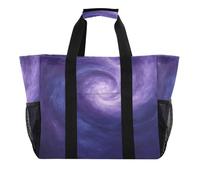 Quteprint Large Waterproof Travel Tote Bag for Women Men, Swirl Galaxy Space Canvas Beach Bag with Lining & Pockets - Reusable Grocery/Laundry/Kitchen/Pool/Picnic Tote (15.4x9.8x12.8in)