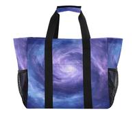 Quteprint Large Waterproof Travel Tote Bag for Women Men, Swirl Galaxy Stars Space Canvas Beach Bag with Lining & Pockets - Reusable Grocery/Laundry/Kitchen/Pool/Picnic Tote (15.4x9.8x12.8in)