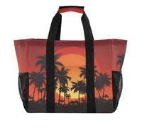 Quteprint Large Waterproof Travel Tote Bag for Women Men, Tropical Palm Tree Sunset Canvas Beach Bag with Lining & Pockets - Reusable Grocery/Laundry/Kitchen/Pool/Picnic Tote (15.4x9.8x12.8in)