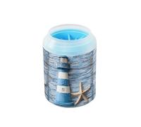 Quteprint Lighthouse Starfish Wooden Dog Paw Cleaner Cup - Pet Foot Washer with Soft Silicone Brush, Portable Muddy Paw Cleaner for Small, Medium, Large Breed Dogs & Cats (2.56x2.56x4.53inch)