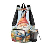 Quteprint Mesh Gym Swimming Bags for Men & Women, Garden Flowers Gnome Bees Large Drawstring Backpack with Dry-Wet Pocket, Lightweight Gym Bag for Sports, Travel, Beach, Workout Gear