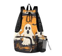 Quteprint Mesh Gym Swimming Bags for Men & Women, Halloween Ghosts Cemetery Large Drawstring Backpack with Dry-Wet Pocket, Lightweight Gym Bag for Sports, Travel, Beach, Workout Gear